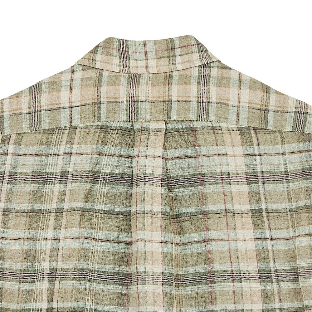 Polo Ralph Lauren Linen Button Down Shirt XS Men Fern Red Plaid Great Escape NEW
